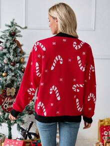 Maglione elegante e casual da donna per l'autunno e l'inverno, cardigan lavorato a maglia con blocchi di colore, pullover rosso, top a maniche lunghe adatto per uscire, abbigliamento natalizio