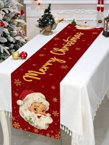 1 pièce Chemin de table thème Noël, éléments adorables du Père Noël, Joyeux Noël, convient pour la décoration de centre de table de fête de Noël, décoration de table pour rassemblement de fête de Noël, 35x180cm, chemin de table en polyester.