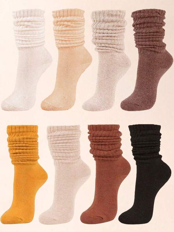 4 Pairs Women's Fall Autumn Winter Slouch Knit Socks, Slouchy Socks, Women's Scrunch Socks, Women's Scrunchie Socks, Crew Socks Delamerican (Beige, Apricot, Khaki, Brown) Soft, Comfortable, Warm & Breathable, Fashionable Perfect Gifts For Hiking, Back To School, Halloween & Christmas Xmas Gift