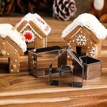 3件/套，圣诞迷你房子形状饼干刀套装，制作圣诞小房子饼干模具，由3块不锈钢组成，适合在家庭和厨房中烘焙圣诞童话！ - 銀色 - 查看 2