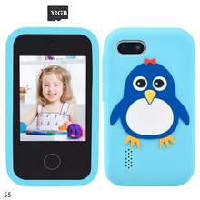 Mini Lern-Handy Spielzeug mit 32GB Karte, 2,8" Touchscreen mit süßer Pinguin Silikonhülle, Dual-Selfie-Kameras + Musikplayer, 10 Fabeln & 26 Buchstaben Lernen, perfektes Halloween & Weihnachtsgeschenk für Jungen Mädchen 3-12 Jahre