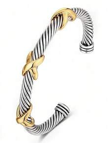 1pc Fashionable Minimalist Classic 5mm Stainless Steel Wire Cuff Bangle/Bracelet Women, With Open End, Suitable As Family, Friends, Couples, Party, And Festivals Valentines,Mom,Mother,Mother's Day, - Multicolor - View 5