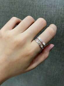 1 Stück eleganter, minimalistischer, romantischer, stapelbarer 925er Silber-Ring mit buntem Herz-Design aus kubischem Zirkonia, Damen Party/Date Accessoire, Valentinstags Geschenk - Silber - Übersicht 3