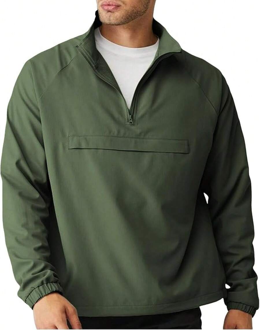 Men's Lightweight Quarter Zip Pullover Windbreaker For Golf Hiking Running Wind Breaker Jackets With Pockethalloween - 綠色 - 查看 1
