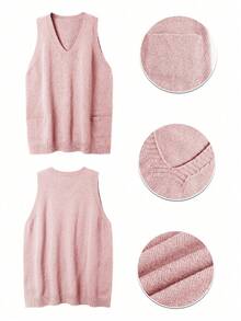 Áo khoác không tay dáng suông màu hồng, cỡ lớn, thích hợp đi làm. - Hồng - Xem 4