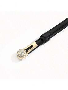 1 件女士腰带，韩式双扣水钻装饰紧身西装皮带，适合连衣裙、毛衣、外套、束腰奢华腰链