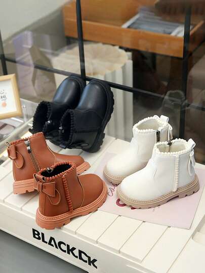 1 Pair Girls' Boots, Princess Boots With Bow, Girls' Ankle Boots, New Autumn/Winter 2025 Boots, Fashionable For Little Girls (Warm Tip: Shoes Run Larger, Please Order According To Actual Insole Length)