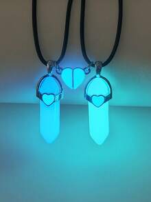 ATLVXJL 2 件套夜光心形情侣/友谊项链套装，配皮绳，休闲情侣首饰，适合日常佩戴和情人节礼物 - 彩色 - 查看 1