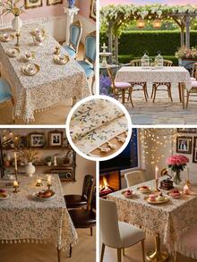 1pc Lovely Ditsy Floral Tassel Tablecloth, Washable Home Dining Table Cover For Spring, Suitable For Kitchen, Living Room, Party, Picnic, Date, Spring/Summer Decor - Multicolor - View 4