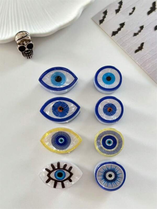 4 piezas/6 piezas Pinzas para el cabello con forma geométrica (redonda, ovalada) de ojo de demonio de Halloween, adecuadas para flequillo, frente, lateral, accesorios de fiesta para mujeres, elegantes pinzas de moda