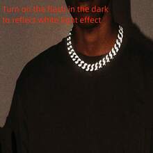 ZG YING ZHOU ZGYZ 1pc Fashionable Stainless Steel Miami 18K Gold-Plated Iced Out Reflective Cuban Link Necklace, Nightclub Wedding Accessory, Punk Retro Middle Eastern Minimalist Style Birthday Gift, Powerful Necklace Bracelet Jewelry