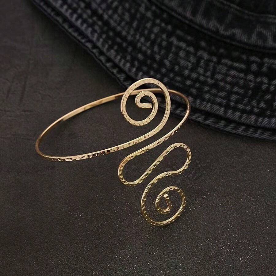 Hot Adjustable Cuff With Spiral Wire, Stacking Bracelet, Simple Pattern, International Jewelry, Wholesale Bracelet - Gold - View 1