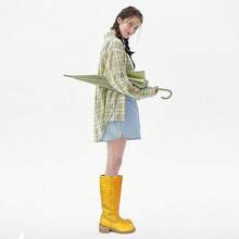 Women's Knee High Chunky Block Heel Square Toe Low Heel Boots, Style - Yellow - View 4