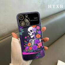 Teléfono con estampado de calavera y flores moradas electrochapado | AG Frosted Large View Window 2 en 1 17 17 Pro 17 Pro 16 Pro 16 Pro 16 Plus 16 15 Pro 15 Pro 15 Plus 15 14 Pro 14 Pro 14 Plus 14 13 Pro 13 Pro 13 12 Pro 12 Pro 12 Series, Funda para teléfono, funda para dispositivo, diseño floral, funda premium y duradera, funda protectora, entusiastas de la tecnología, seguidores - Negro - Ver 4