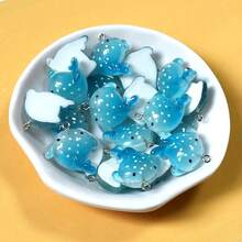 10/20 件圣诞节可爱蓝鲸鲨吊饰，树脂海洋动物吊坠，适合 DIY 珠宝制作、手链项链钥匙扣、节日礼物工艺用品 - 藍色 - 查看 5