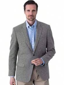 Men's Tweed Blazer Jacket 2 Button Lightweight Herringbone Casual Sport Coat Wedding Groomsmen Prom Jackets-2025 - Xám - Xem 4