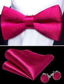 Mens Formal Suit Vest Tie Bowtie Set 8PC Lapel Collar Casual Waistcoat Wedding Party TuxedoChristmas AUIA - 玫紅色 - 查看 6