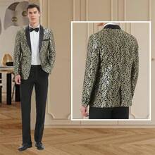 Men's Floral Dinner Party Prom Wedding Stylish Suits For Men One Button Dinner Jacket Pants Sethalloween - 金色 - 查看 8