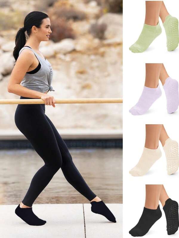 4 paires de chaussettes Pilates pour femmes - Chaussettes de yoga, haltères, hôpital, chaussettes antidérapantes pour pieds nus convenant à la danse et autres entraînements