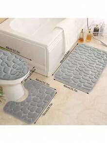 3pcs Coral Fleece Stone Texture Embossed Mat Set: Non-Slip Doormat, Solid Color Minimalist Bathroom Absorbent Foot Mat, Thick Foam Bath Mat - Multicolor - View 14