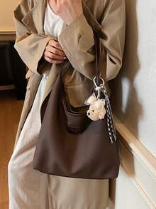 Bolsa de ombro grande casual feminina, bolsa leve para compras - Café - Ver 2