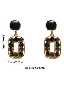2pcs Vintage French Style Rhinestone Square Clip-On Earrings, Minimalist Geometric Pendant Earrings For Non-Pierced Ears - Clip - View 3