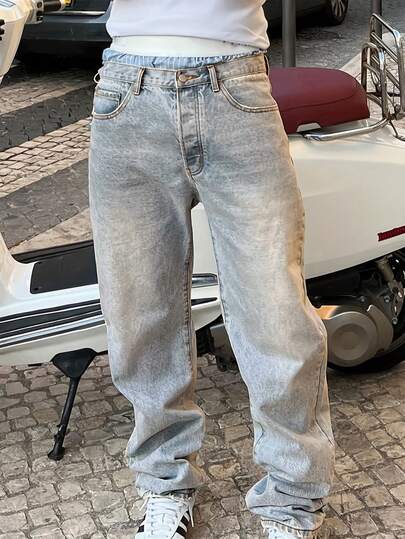 Jeans azul champán de corte holgado y estilo retro para hombre