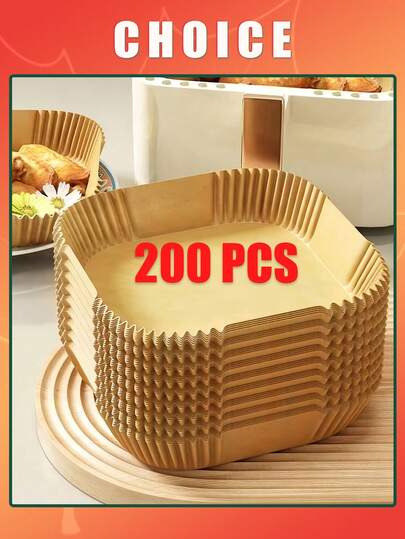 200/100 Pieces 6"/8" Disposable Air Fryer Mat, Square Air Fryer Paper Liners, Paper Bowl For Basket, Baking Tray, Oven Accessories, Cooking Tools, Kitchen Utensils, Kitchen Accessories
