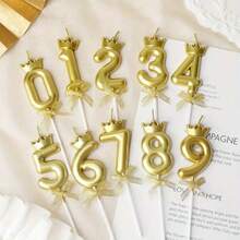Kit 2 - Birthday Candles, Decorative Birthday Number, Cake Topper With Crown And Bow - 金色 - 查看 2