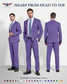Traje de 2 piezas para hombre Hihawk, conjunto de pantalones sólidos de 2 botones, FGLB Navidad - Morado - Ver 7