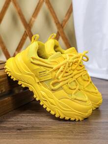男士四季跑步鞋，百搭亮黄色个性化鞋面，男士运动休闲鞋，网眼透气厚底厚底运动鞋，户外、节日、派对礼物 - 黃色 - 查看 4