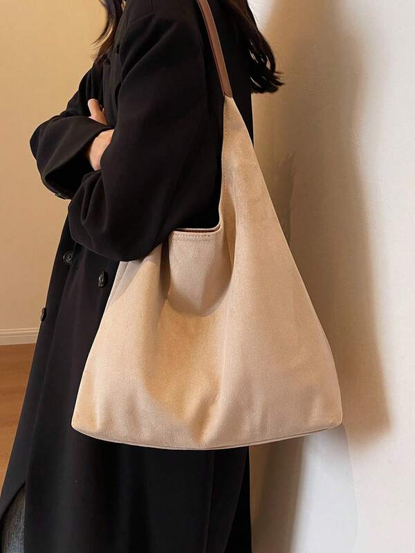 1 Set Women's Autumn/Winter Large Capacity Vintage Suede Underarm Tote Bag, High-End Commuter Shoulder Bag With Inner Lining