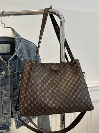 New Elegant Patchwork PU Leather Tote Bag, Simple Fashion Foldable Large Capacity Handbag For Women, Daily Work Commute Travel Casual Bag, Gift For Mom