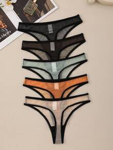 5pcs Women's Minimalist Comfortable Mesh Thong Panties