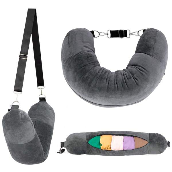 1Pc Stuffable Travel Packing Organizers Pillow Bag Adjustable Neck Size For Extra Luggage Storage No Extra Baggage Fees Soft Velvet Cover No Filler Stuffed With Clothes Travel Organizer Essentials