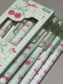 4pcs Matcha Color Cherry Automatic Pencils, Fashionable High-Quality Butterfly/Red Cherry Mechanical Pencils, Durable 0.5mm Lead, Back To School, Student & Office Supplies - Multicolor - View 4