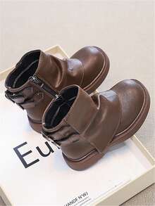 Children's Boots, New Autumn 2025 Outdoor Short Boots Mid-Calf Boots, Girls Metal Buckle Work Boots, Anti-Slip - Brown - View 5