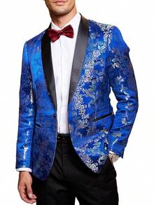 Men's Floral Jacket Luxury Embroidered Stylish Suit Blazer Jacket For Wedding Party Dinner-2025 - 藍色 - 查看 1