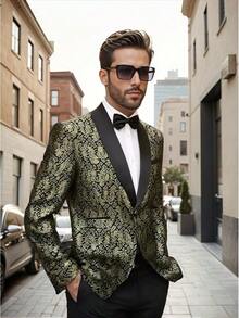 Men's Floral Dinner Party Prom Wedding Stylish Suits For Men One Button Dinner Jacket Pants Sethalloween - 金色 - 查看 7