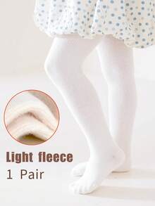 1 双女童保暖羊毛紧身裤 - 纯色和条纹，秋冬舒适，百搭分层婴儿幼儿紧身裤 - 彩色 - 查看 2