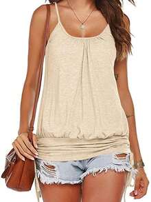 Tops Women Lace Up Shirt - Summer Spaghetti Strap Tank With Side Shirring & Banded Bottom - 米色 - 查看 1
