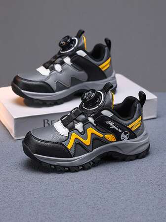 Teenagers' Low-Top Outdoor Hiking Shoes, Non-Slip Rubber Outsole All-Season Sports Shoes, PU Leather Waterproof, Breathable, Off-Road, Climbing, Trekking Shoes, Travel Shoes, Running Shoes, Rotary Button Adjustable Outdoor Shoes