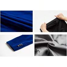 2026 Men's Casual Blazer & Pant Set  Men's 2 Piece Velvet Suit Peak Lapel One Button Slim Fit Tuxedo Blazer Party Dinner Jacket & Pants Relaxed Stretch Fit For Smart Casual Events - 藍色拼接翻領 - 查看 6