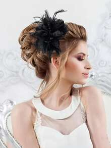 1 pieza Diadema con flor de plumas de estilo transfronterizo, accesorio para el cabello con plumas para fiestas, reuniones y actuaciones, accesorio para el cabello de novia retro, disfraz de Halloween