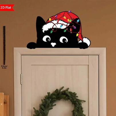 1pc, Christmas Cat Door Topper, Peeking Cat Wood Sign, Wooden Black Cat Door Hanger, Over The Door Sign, Cute Cat Home Decor, Christmas Gift, Festive Wall Accents For Indoor, Living Room, Bedroom, Office, Ideal For Holiday Gifts And Seasonal Decor