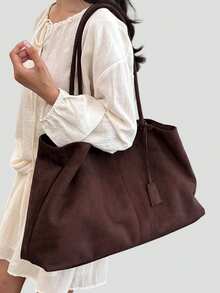 BAILEE Stylish, Minimalist, Solid Color, Matte PU Leather Dumpling Bag/Tote Bag With Foldable Magnetic Closure. Perfect For Outfits And As A Gift Option. - Multicolor - View 4