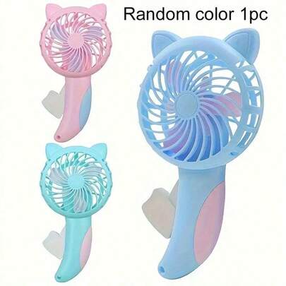 1pc Cute Cartoon Cat & Owl Design Portable Handheld Fan - Light Blue & Pink Options, Powerful Manual Operation, Durable Plastic, Ideal For Indoor & Outdoor Cooling, Travel Accessory (Random Color), Indoor Outdoor Fan | Playful Design | Durable Plastic Fan