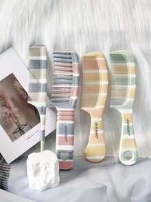 4 件套经典仿木纹防静电塑料发梳套装，适合日常使用，婚礼派对礼物/伴娘礼物，木纹梳子，宽齿梳，鼠尾梳，胡须梳，细齿专业发梳套装，适合女士、男士理发造型/卷发/梳理/分缝/胡须，顺发刷，万圣节/圣诞节配饰礼物，美发工具 - 彩色 - 查看 7