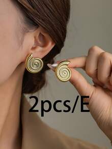 Vintage Thick Gold Tone Earring Set (2-40pcs) - Big Triangle/Heart + Thin Large Sunflower/Leaf + Small Bow/Flower, Suitable For Daily Wear, Autumn/Winter, Party - Gold - View 7