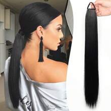 20-Inch Wavy/Straight Ponytail Wig With A Stylish Look Featuring A Korean Slouchy Layered Synthetic Curl, Thick Anti-Slip Rubber Band For A Low Ponytail